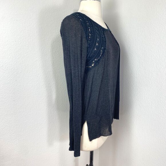 Vintage Havana Black Crochet Knit Top Med Long Sleeves Raw Hem Witchy Goth Boho - Picture 10 of 13